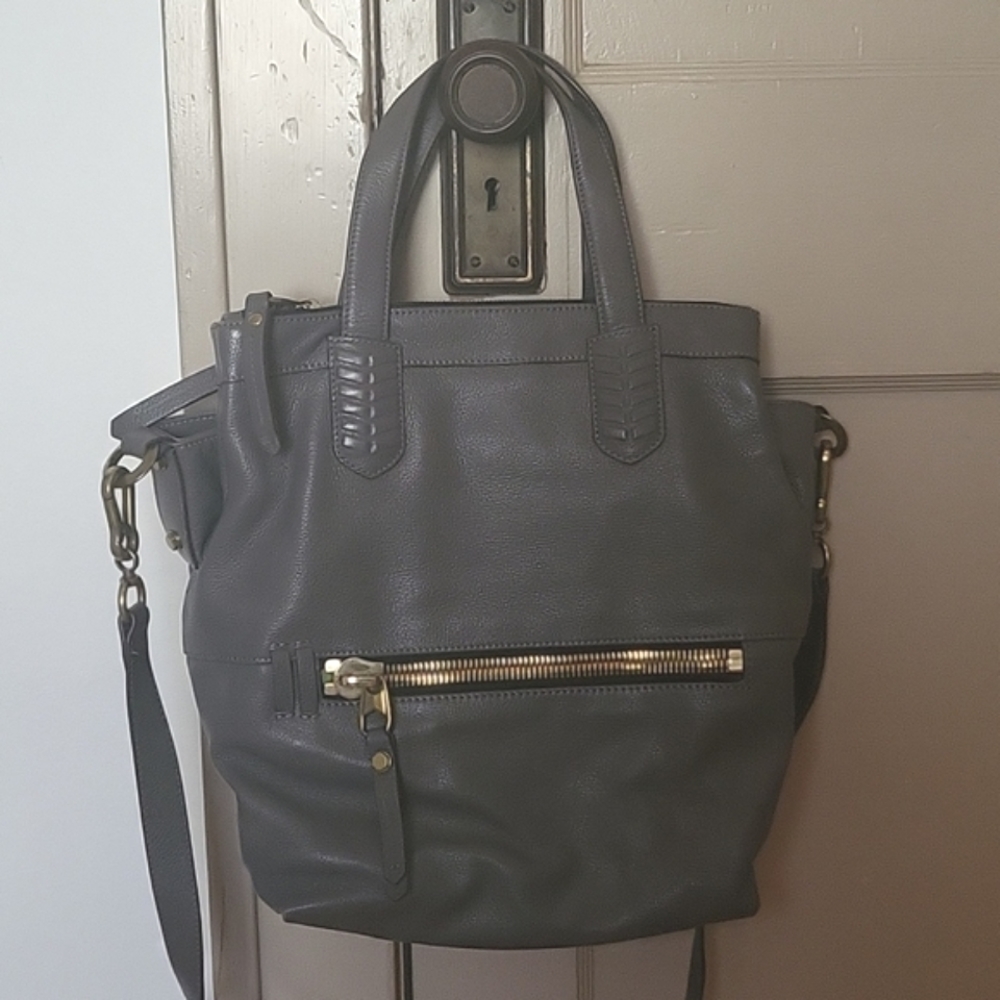 OrYANY Grey and Gold Leather Crossbody Purse